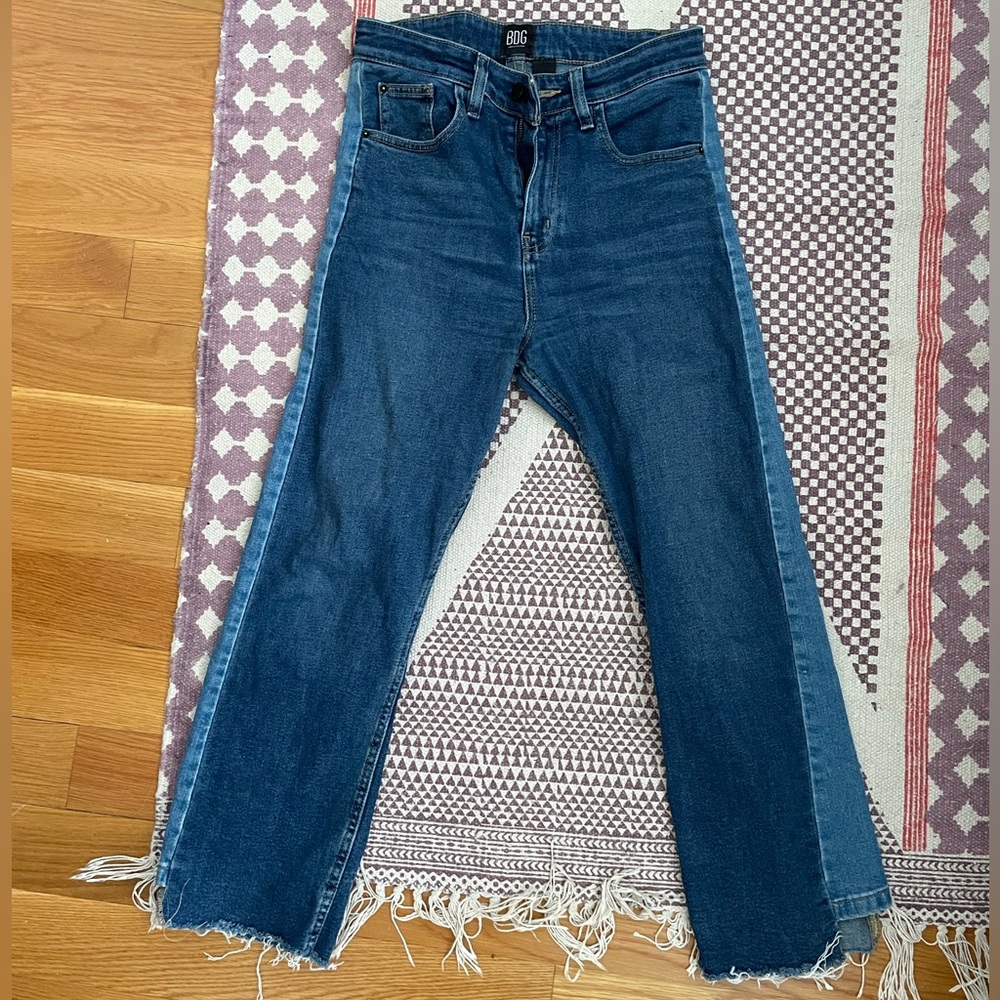 Kick Flare Vintage Style Capris with Lighter Denim Stripe on Sides